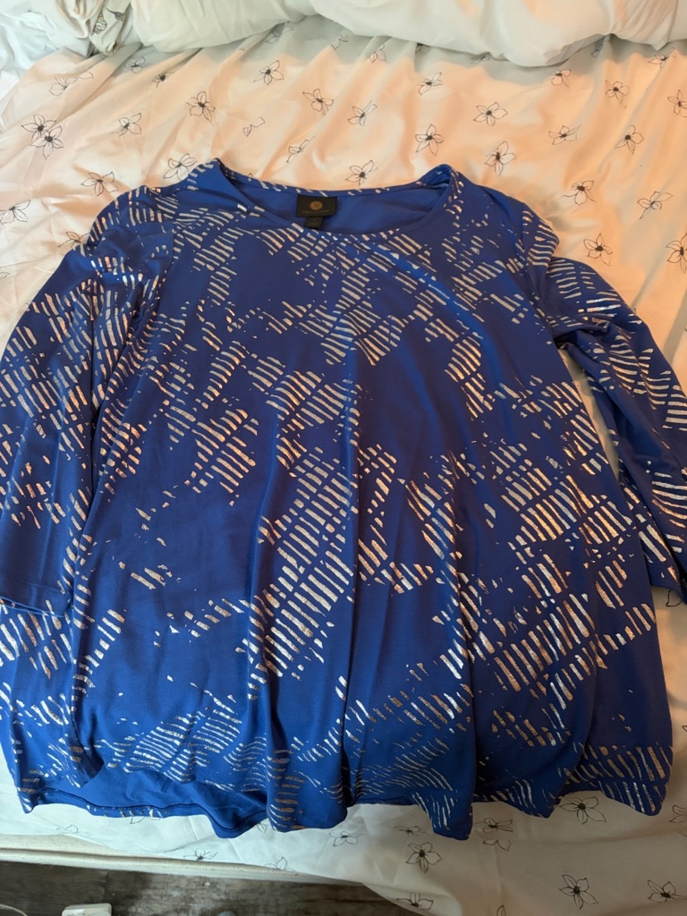 JM Collection Royal Blue‎ Metallic Stripe Blouse